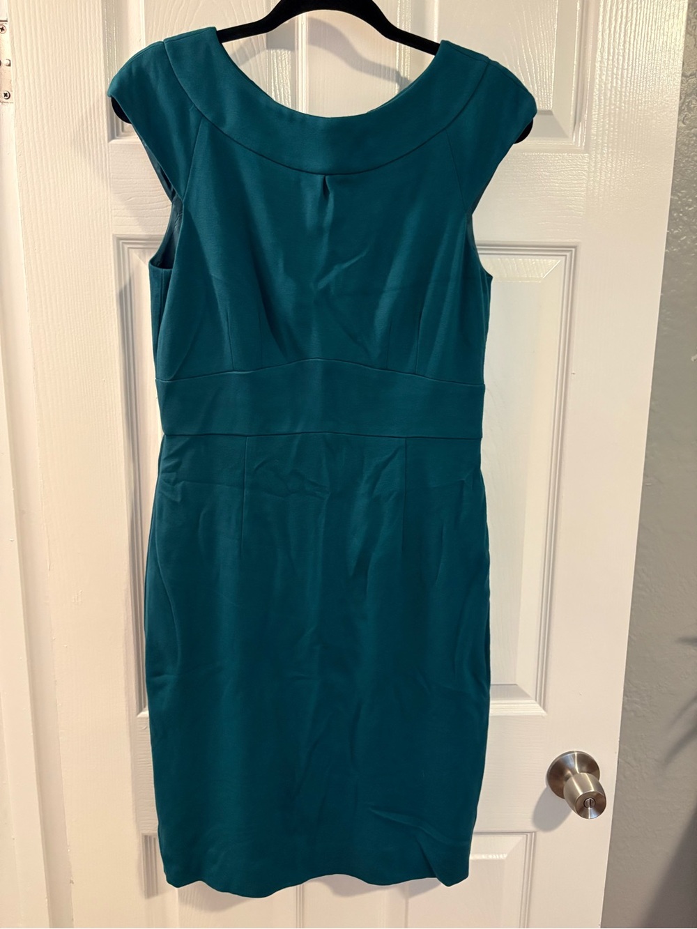 ANTONIO MELANI Teal Cap-Sleeve Sheath Midi Dress